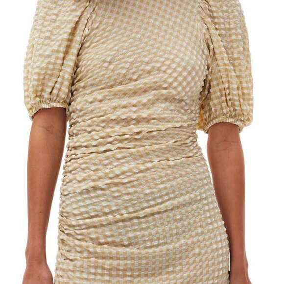 Ganni Seersucker Puff Sleeve Dress Size 6 - Picture 3 of 7